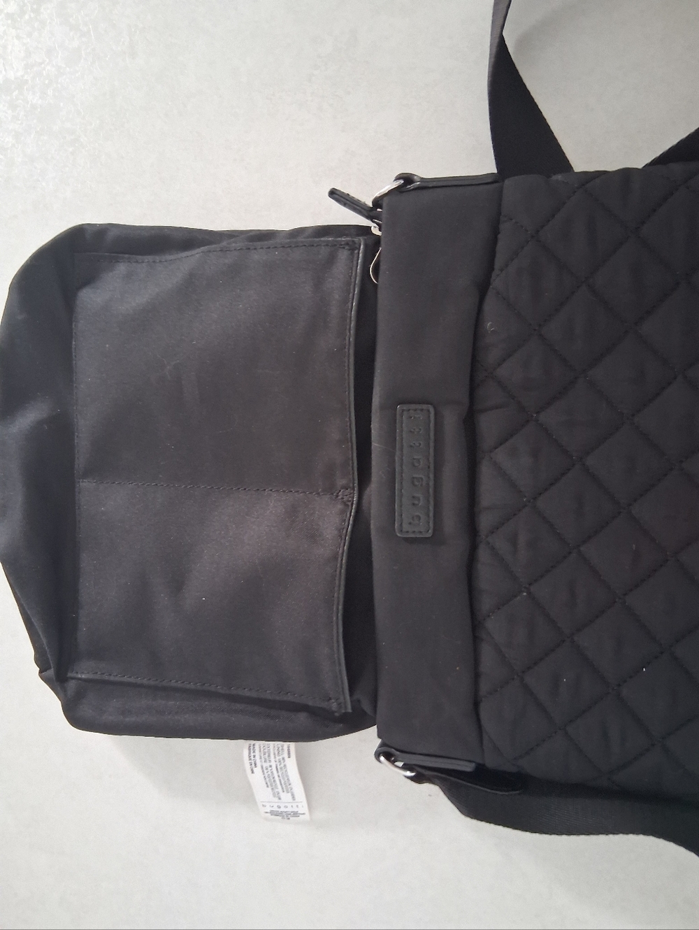 Bugatti/Black Quilted Crossbody Bag/ Adjustable Strap/ Genuine Leather Detailing - Picture 7 of 16